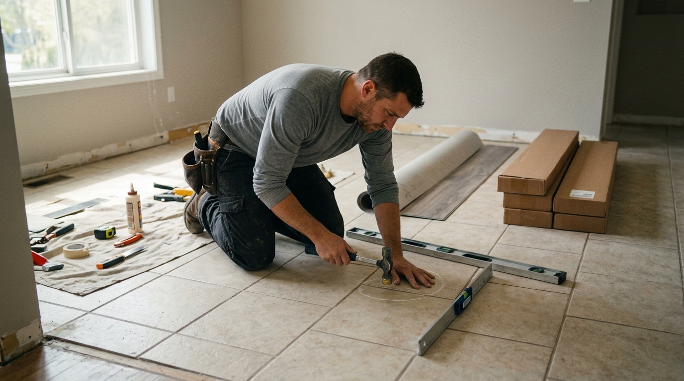 Flooring Work Focused on Vinyl Overlay