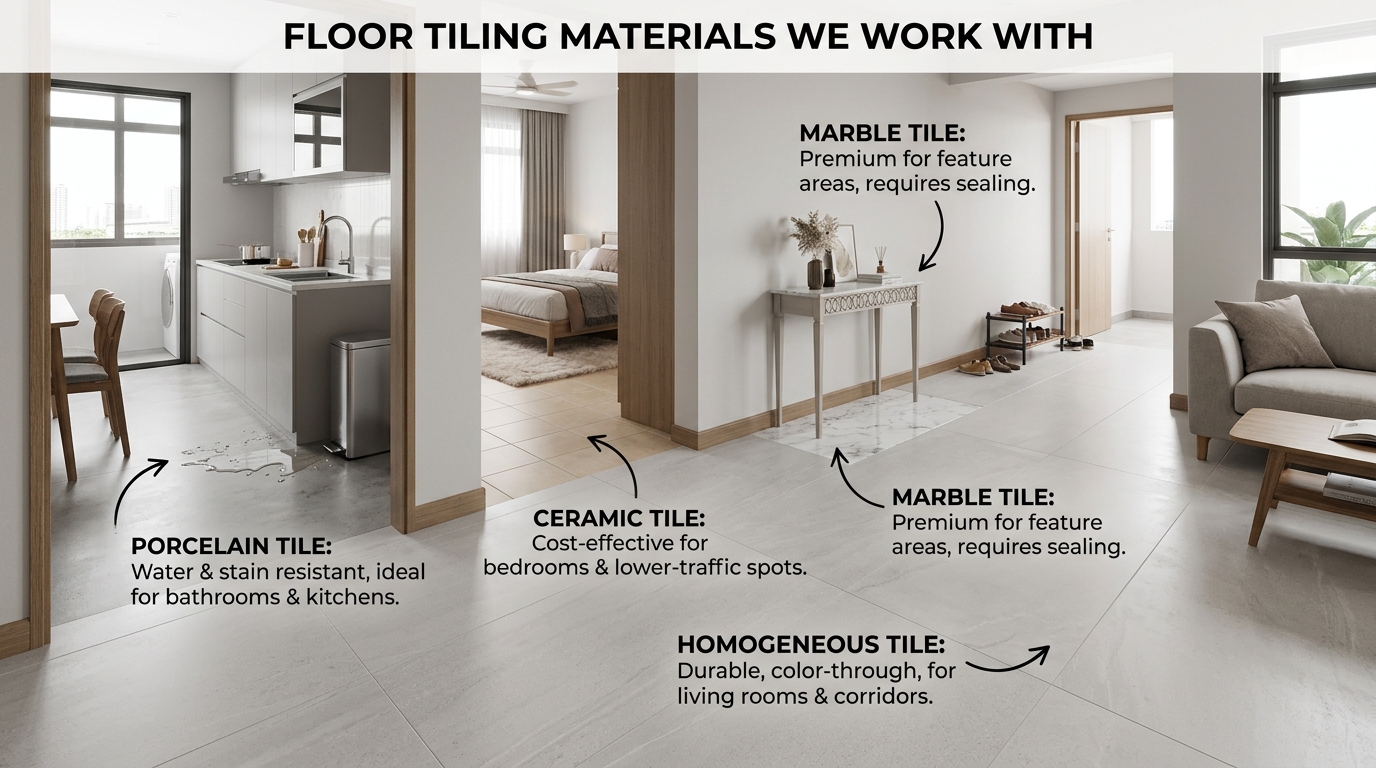 Floor Tiling Materials We Work With